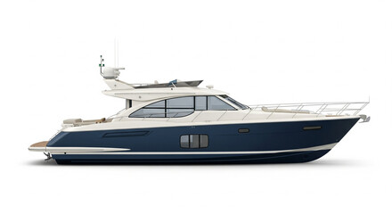 Luxurious Modern Blue Yacht Motorboat Isolated transparent background