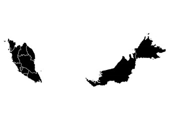 Malaysia Map Black Detail Edition &ndash; High-Detail Vector for Posters, Travel Decor, and Education Projects