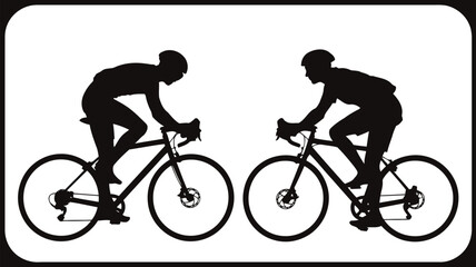 Obraz premium Two cyclists in silhouette facing each other on Vector illustration of white background cycling bicycle