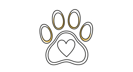 Heartwarming paw print design featuring a simple outline with a tender loving heart inside symbolizing animal love and care