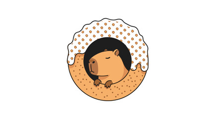 Adorable capybara peeking through a delicious donut hole with sweet frosting design
