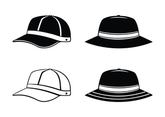 Fototapeta premium Collection of four hats and caps isolated on white background