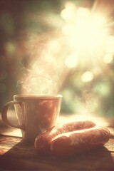 Warm morning drink and sausage