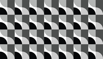 Obraz premium Retro geometric pattern with colorful curved tiles in black, white and gray