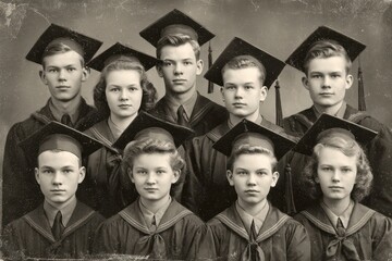 Obraz premium Vintage portrait of a graduating class from Voronezh USSR showcasing youthful determination and academic achievement in the early 20th century