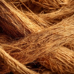 Fototapeta premium **Extreme Closeup Macro Shot Of Dry Coconut Husk Fibers, Golden-Brown Strands Intertwined In Random Organic Patterns, Ultra-Sharp Focus Capturing Individual Fiber Strands With Subtle Shadows, Natural 