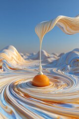 Abstract egg pouring onto a swirling landscape