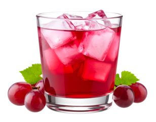 grape juice with ice in a glass isolated on transparent background