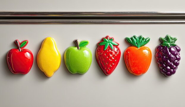 Colorful fruit magnets on a refrigerator - Powered by Adobe
