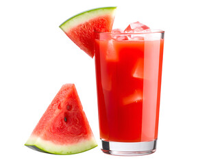 Watermelon juice with ice cub in a glass isolated on transparent background