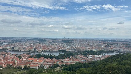 Obraz premium View of Prague City and Vltava River from Petřín Tower
