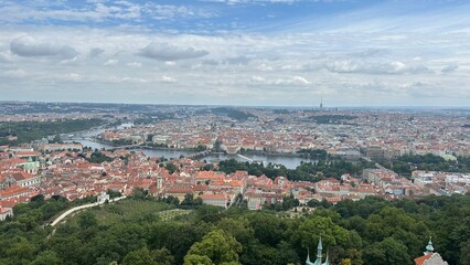Fototapeta premium View of Prague City and Vltava River from Petřín Tower