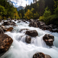 Mountain stream with autumn colors