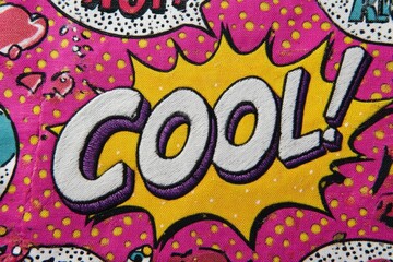 Close-up of a vibrant, comic-style design