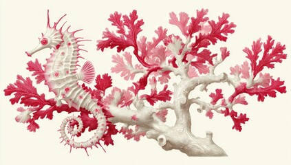 Pink seahorse on coral