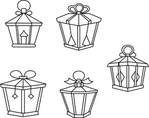 lantern gift box icon line art vector stock