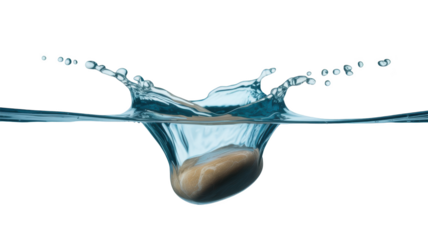 Stone splashing into clear water, isolated on transparent background