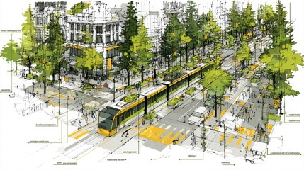 Urban Design Drawing of Sustainable Transportation Concept