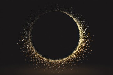 Minimalist arc of golden dots forming a broken circle surrounded by a dark background evokes a sense of elegance and modern design, creating a striking visual impact