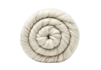 Rolled up light beige yarn in a spiral pattern.