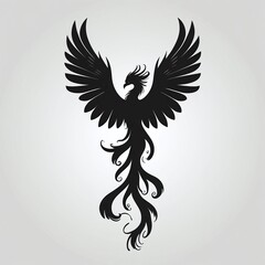 Naklejka premium Elegant Black Phoenix Silhouette A Majestic Symbol of Rebirth, Strength, and Transformation, Perfect for Design Projects