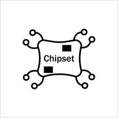 A simple outline vector icon of a chipset or processor with the word 
