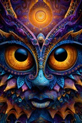 Psychedelisches Fantasiegesicht mit goldenen Augen
