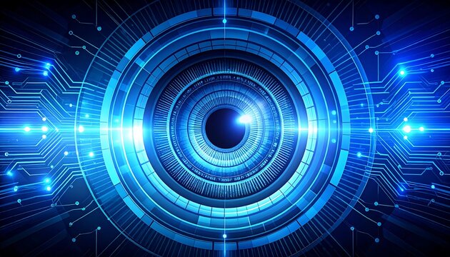 Abstract digital eye with glowing circuits