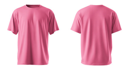 Pink t-shirt isolated on transparent background, front and back views, perfect for apparel design mockups