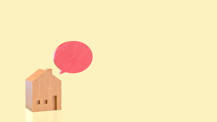 The wood house and red balloon text for property concept 3d Rendering.