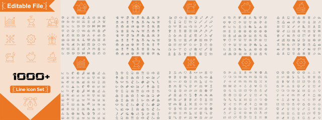 Big Bundle of 1000 Thin Line Icons – Real Estate, Finance, School, Love, Kitchen, UI, Gifts, Diagrams, Finance, Real Estate, Love, Cooking, School Editable Line icon Vector Set"