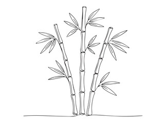 Minimalist line drawing of bamboo stalks with leaves nature plant
