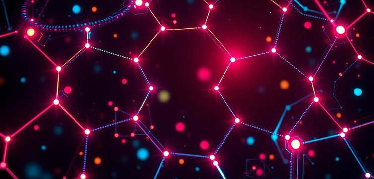 Abstract digital hexagons forming a futuristic technological network , connection, colorful