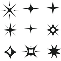 Flat Vector Sparkling Star Collection | Unique Modern Twinkle Star Icons Set | Minimalist Glow Starburst Elements for Decoration & Backgrounds