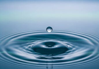 Water Drop Impact Ripples - Close-up shot of a water droplet falling and creating concentric ripples on a calm water surface
