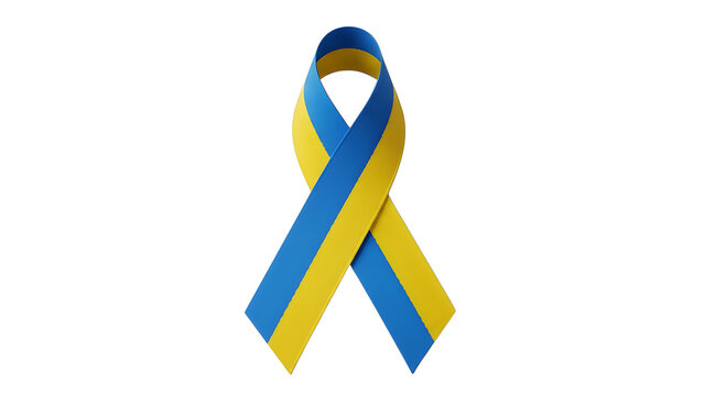 Ukraine ribbon flag support peace solidarity symbol yellow blue colors patriotic stand with ukraine hope 100char on transparent background