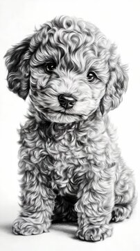 Adorable little puppy with curly hair looking at the camera.