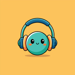 Hand drawn cute cartoon illustration of wireless headphones Flat vector head