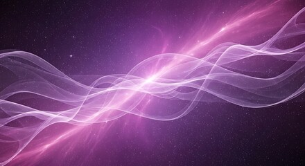 Abstract glowing purple wave with particles in space, representing energy and cosmic phenomena