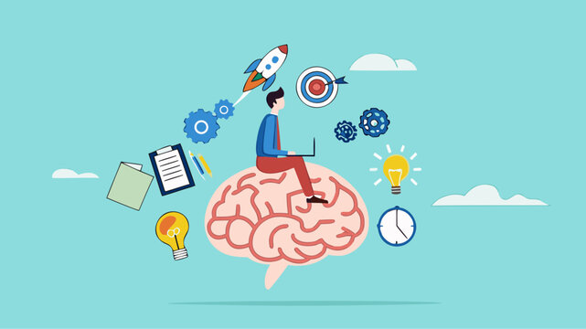 Genius and Expert at learning new skills With Accelerated Learning, intelligence or competence to develop self-capacity, capacity building, man work on human brain with business management elements