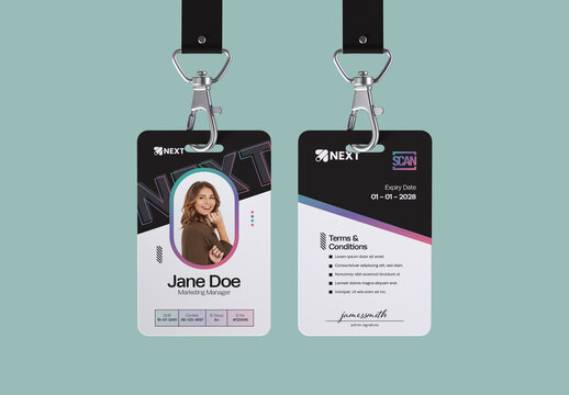 Modern Corporate ID Card Design Template with Lanyard