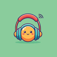 Hand drawn cute cartoon illustration of wireless headphones Flat vector head
