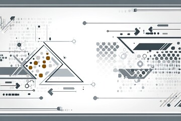 Abstract technological design with grey, brown, and white shapes, arrows, and lines