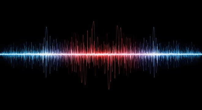 Dynamic audio waveform pulsating with vibrant energy on black background for music visuals