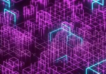 Fototapeta premium Abstract digital network grid with glowing blue and purple lines on a dark background