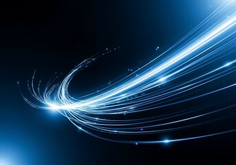 Abstract blue light streaks forming a dynamic curve on a dark background