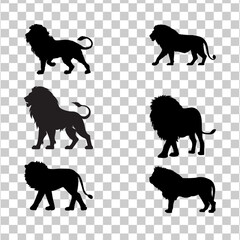 set of lion silhouettes on a white background. 