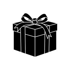 A black gift box with a ribbon and bow on top isolated on a white background in a vector graphic style
