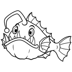 Angler fish cartoon line art