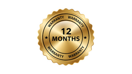 Twelve months warranty seal golden badge vector image for product guarantee and assurance service offer on transparent background